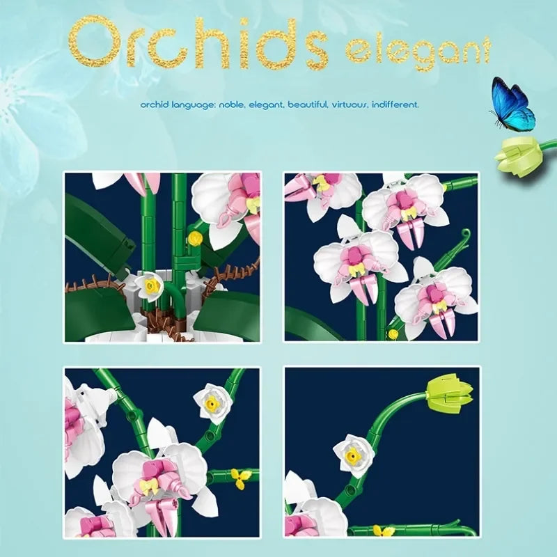 Moth Orchid Potted Building Blocks Bouquet DIY Toy