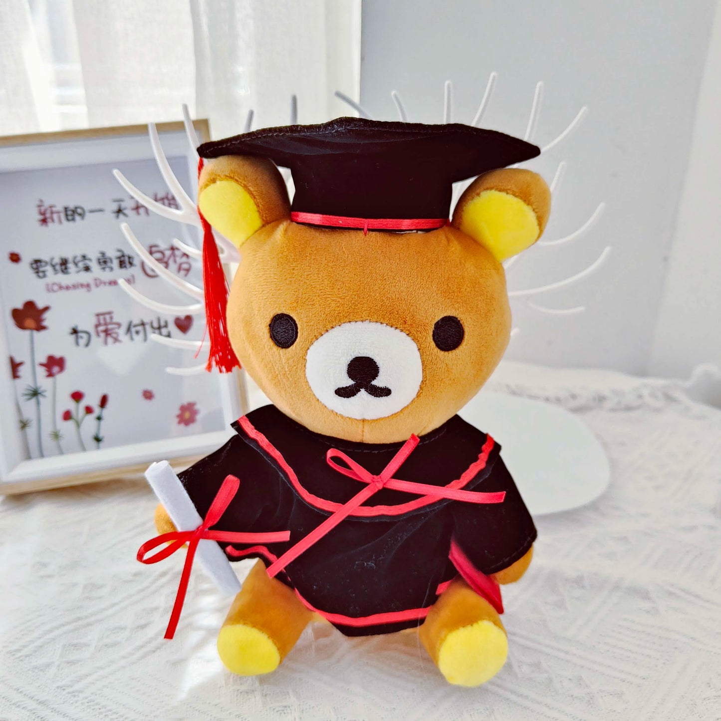 Graduation Teddy Bear Plush Flower Gift Bouquet | Keepsake for Graduation & Celebrations Brown 20CM