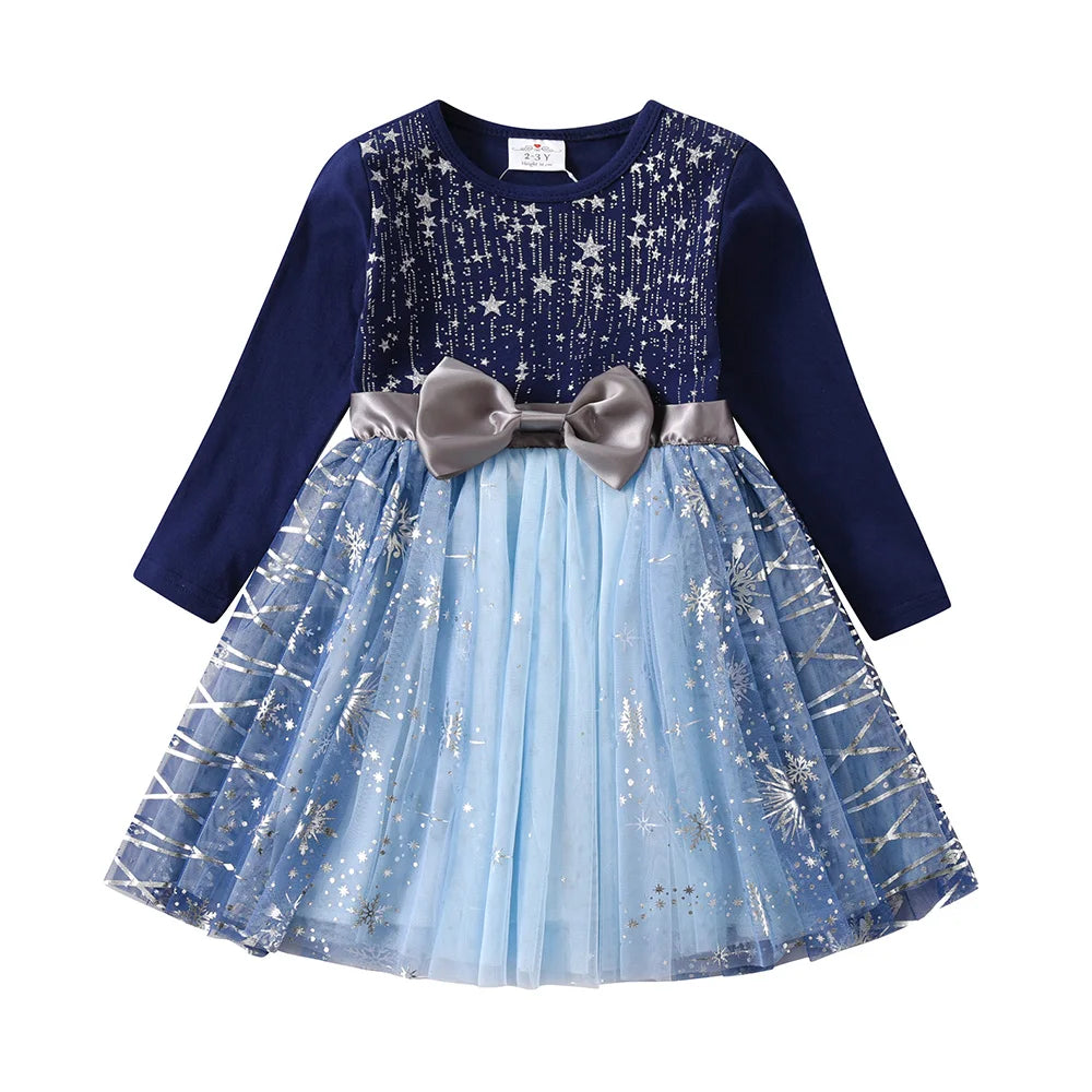 Girls Navy Blue Sequin Tulle Dress (Age 3-10YRS)