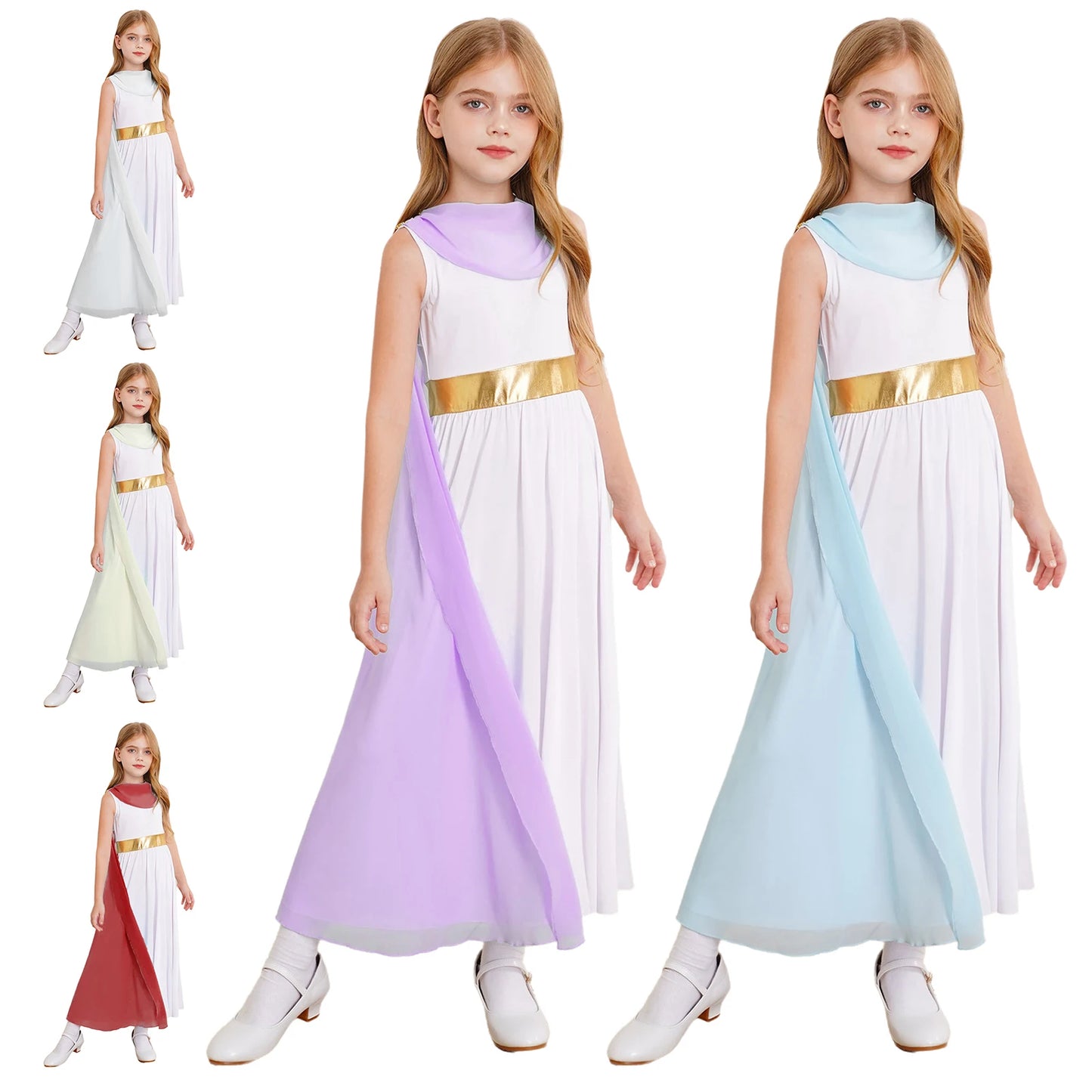 Girls Roman Grecian Athena Split Costume Dress (Age 6-16 YRS)