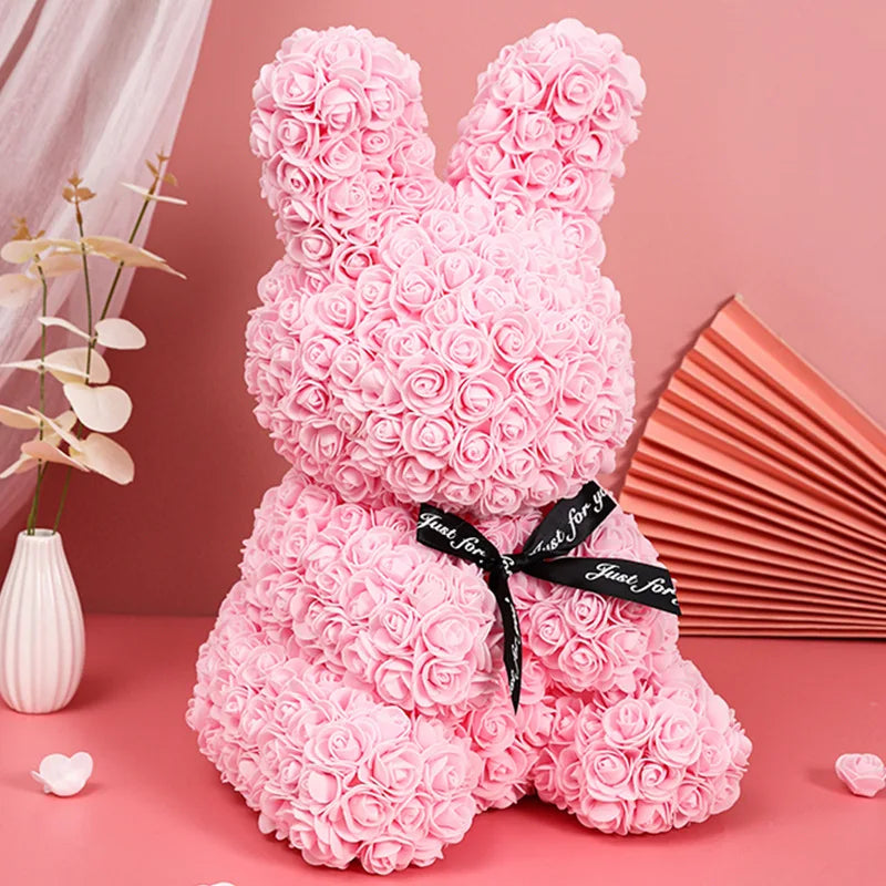 Rose Flower Bouquet Rabbit Bunny Gift - 25cm Pink