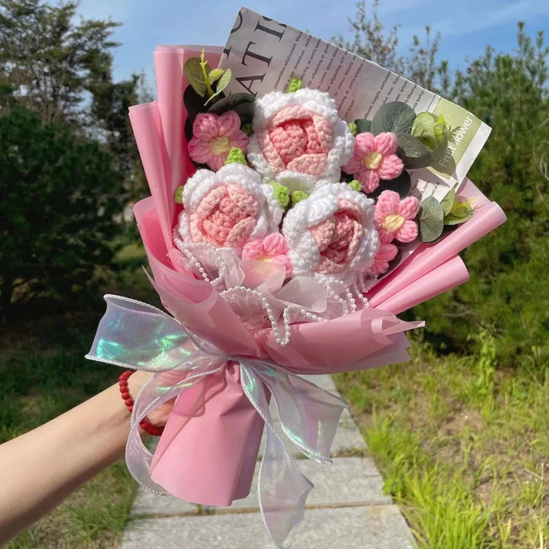 Plush Knitted Crochet Flower Gift Bouquet