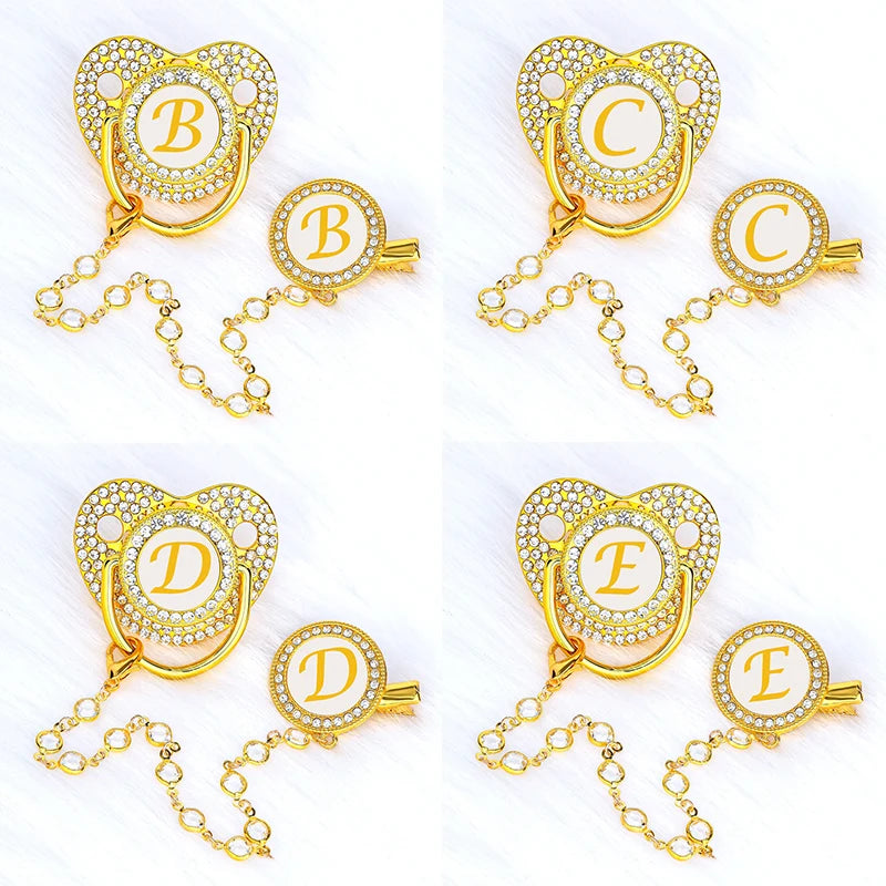 Baby Gold Luxury Zircon Rhinestone Pacifier Dummy Clip