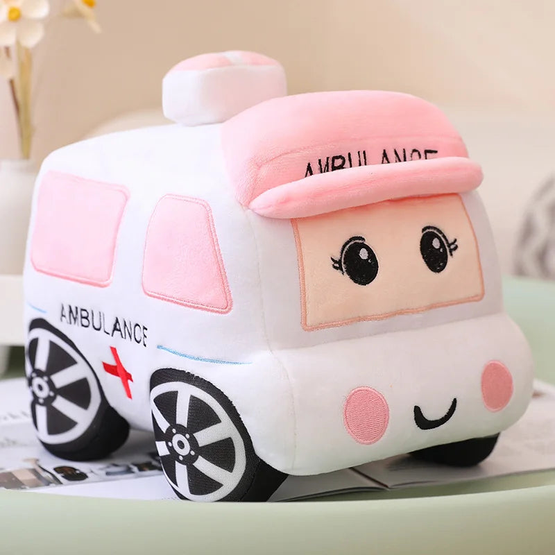 Plush Police Ambulance Taxi Cars Stuffed Toy - 30/40CM White