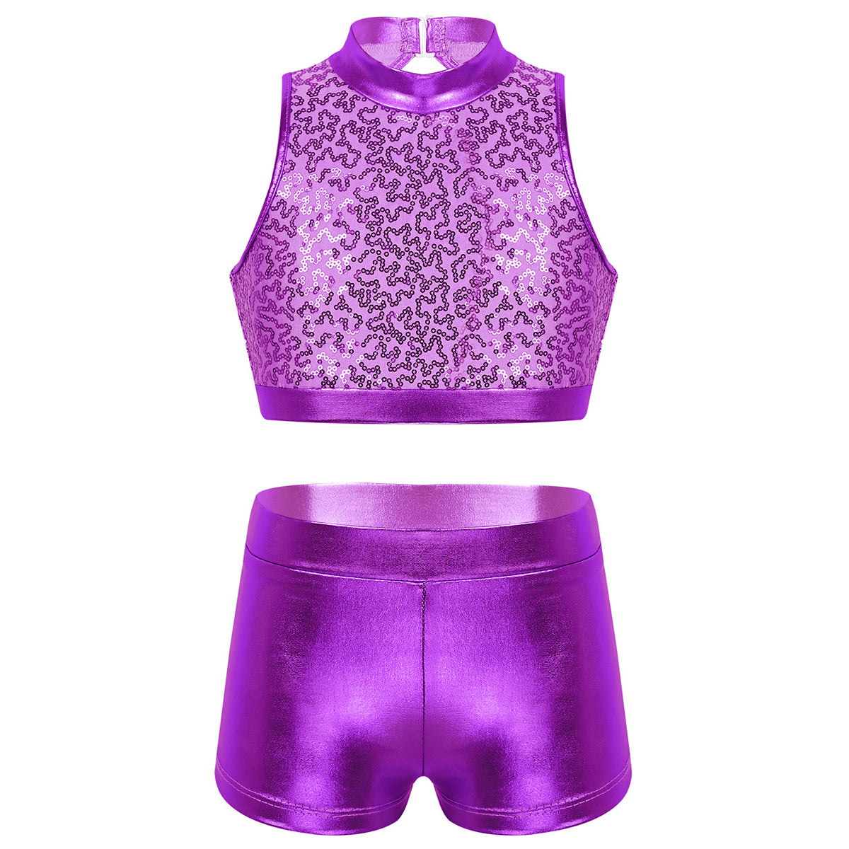 Girls Dance Costume Sequin Crop Top & Shorts Set (Age 6-12 YRS)