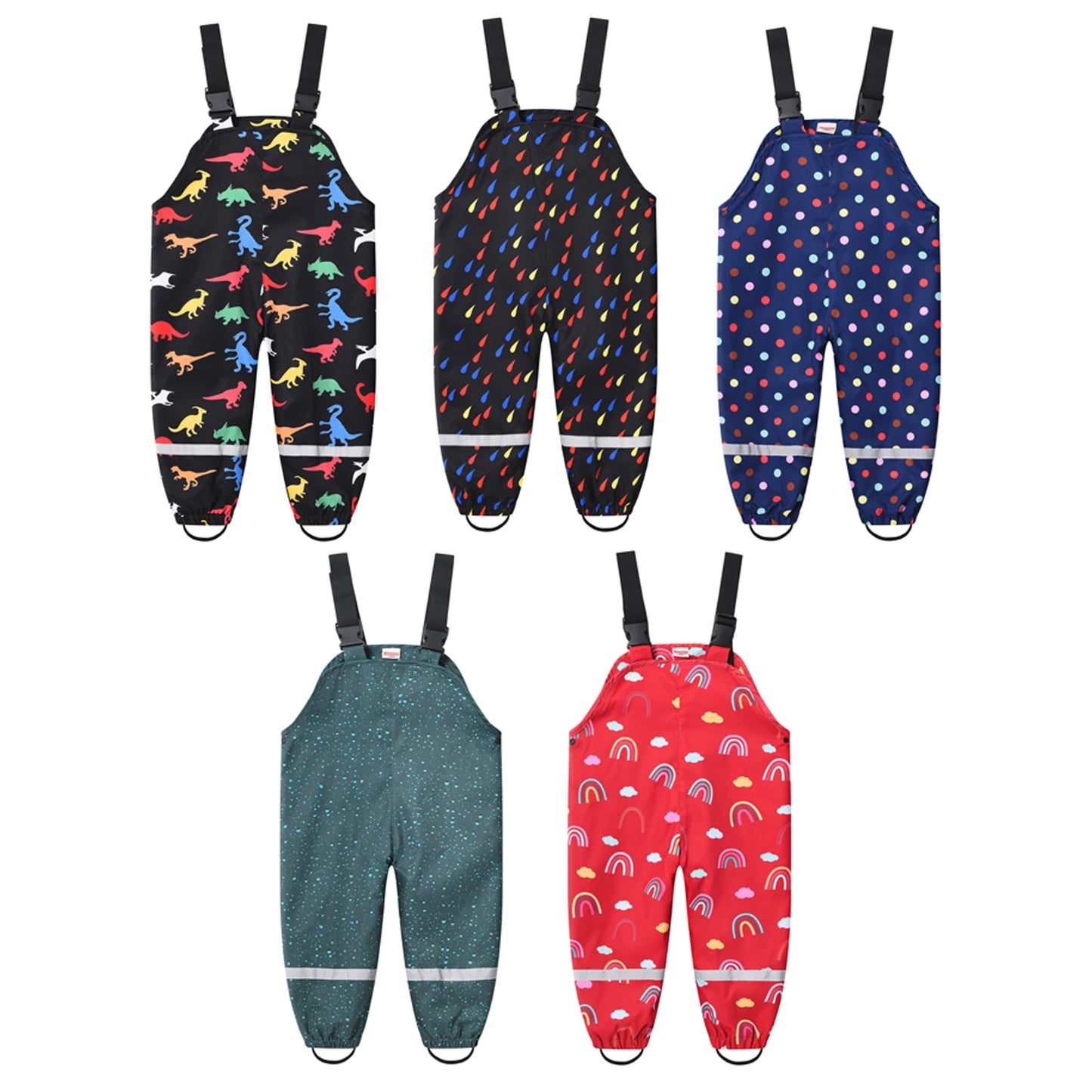 Toddler Rain Adjustable Printed Waterproof Trousers Overalls (Age 18M-6YRS)
