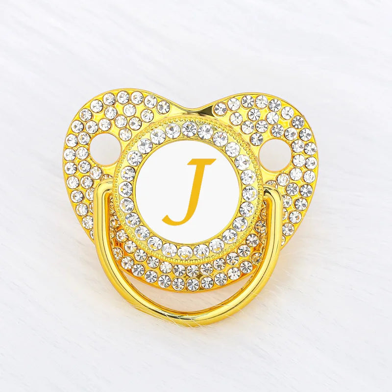 Gold Rhinestone Newborn Pacifier Personalised Dummy J