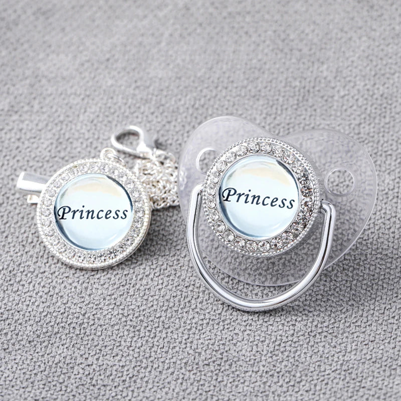Baby Rhinestone Silver Luxury Pacifier Dummy Clips A1