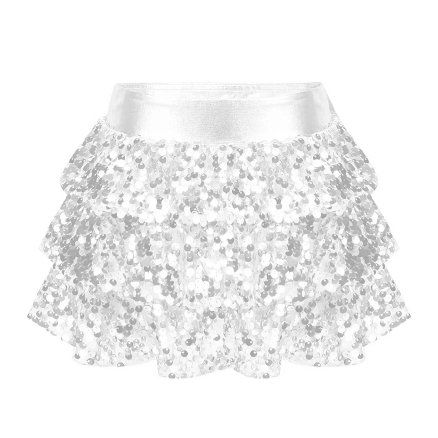 Girls Tiered Ruffle Dance Metallic Shiny Shorts (Age 4-16 YEARS) Silver