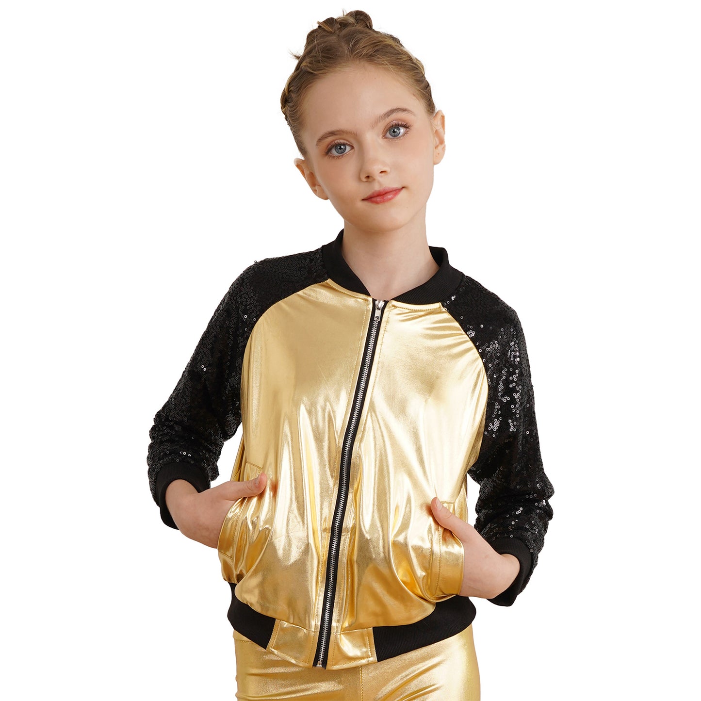 Girls Metallic Long Sleeve Zipper Jacket (Age 6-16 YRS)