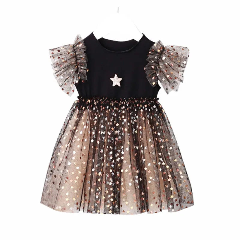 Girls Long Sleeve A-line Sequin Sparkly Dress (Age 12M-7YRS) Black
