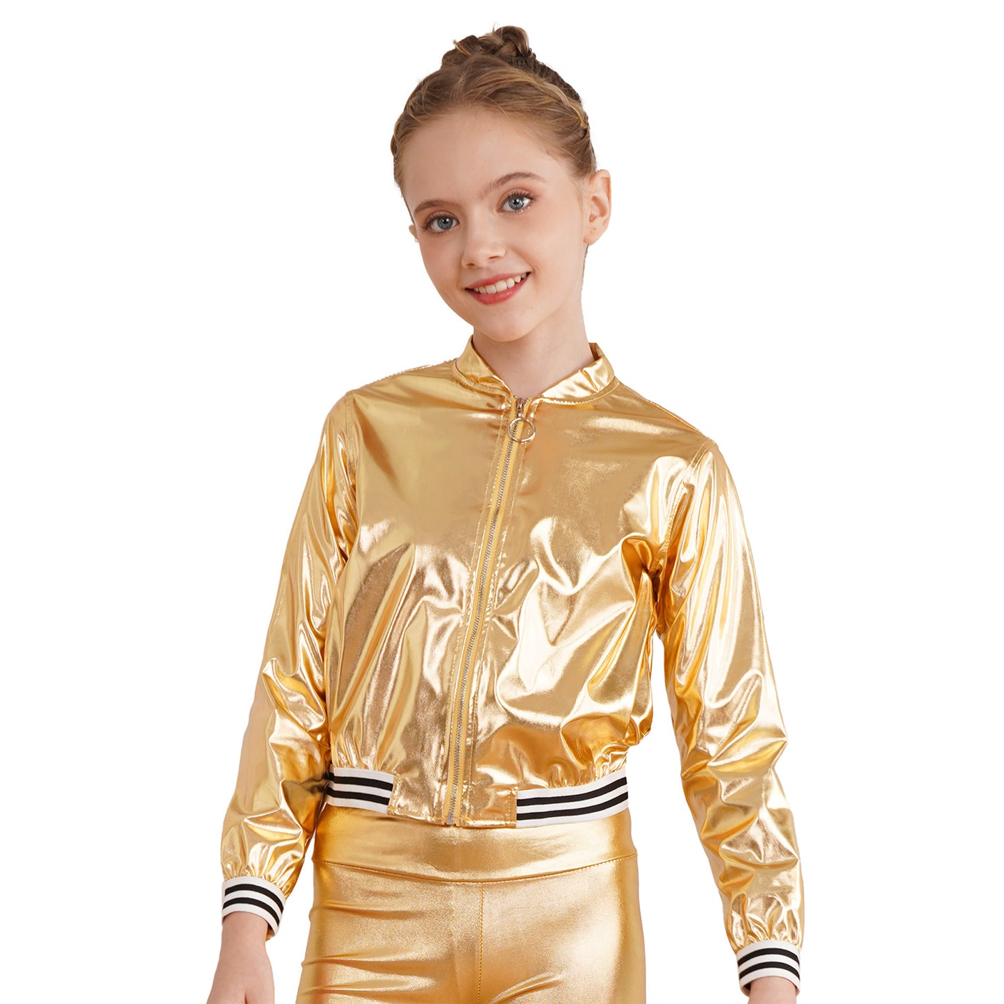 Girls Metallic Long Sleeve Zipper Jacket (Age 6-16 YRS)