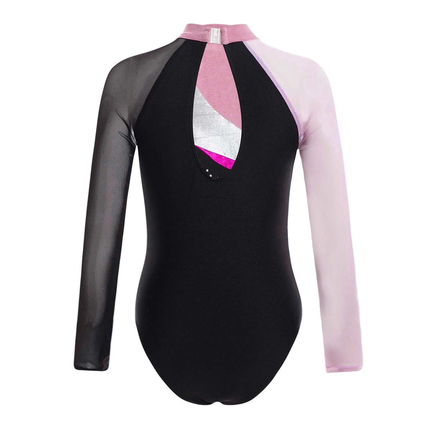 Girls Ballet Dance Leotard Gymnastics Rhinestones Sheer Mesh Long Sleeve (Age 4-16 YRS)