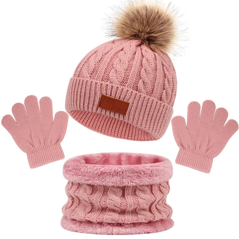 Baby/Toddler Hat Scarf & Gloves Set (Age 12M-5YRS) Deep pink 1-5Y