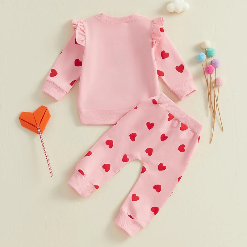 Baby Girls Pink Long Sleeve Embroidered ‘Love’ Hoodie & Heart Sweatpants (Age 6M-3YRS)