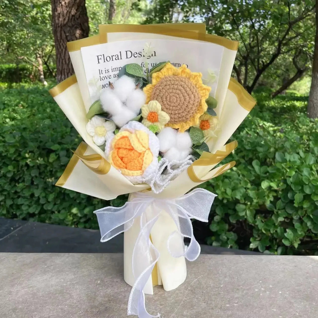 Plush Rose Sunflowers Tulip Carnations Knitted Crochet Flower Bouquet