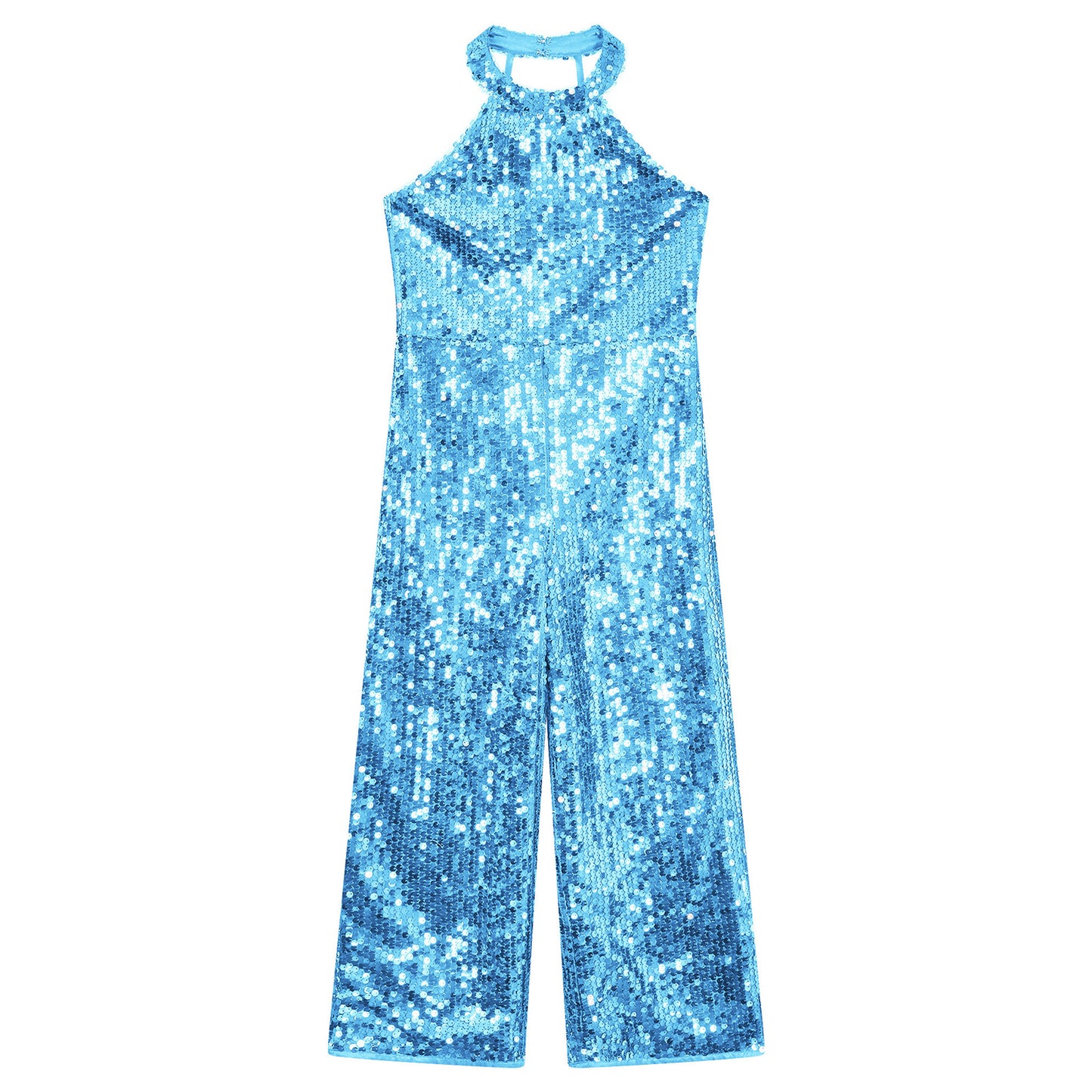 Girls Dance Sequin Sleeveless Halter Jumpsuit (Age 6-14YRS)