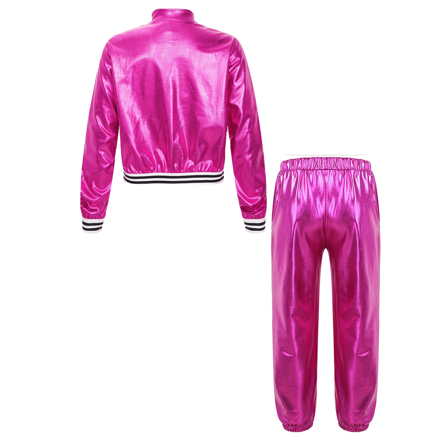 Girls Metallic Long Sleeves Bomber Jacket Coat & Pants Set (Age 6-16YRS)