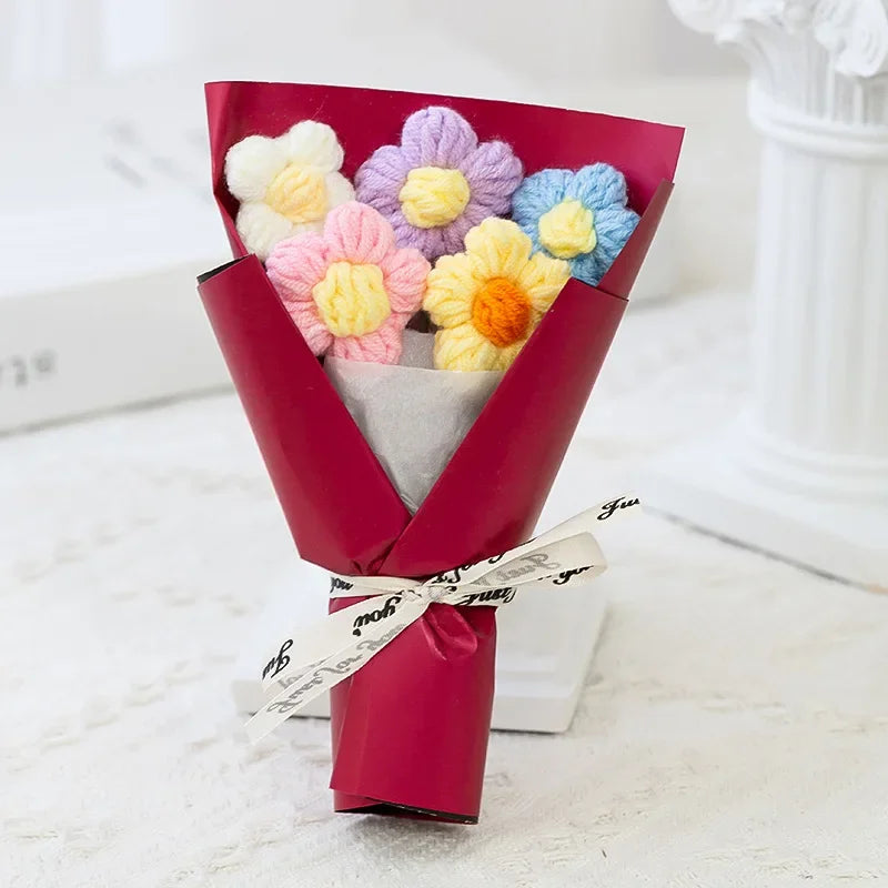 Handmade Knitted Flower Gift Bouquet Red
