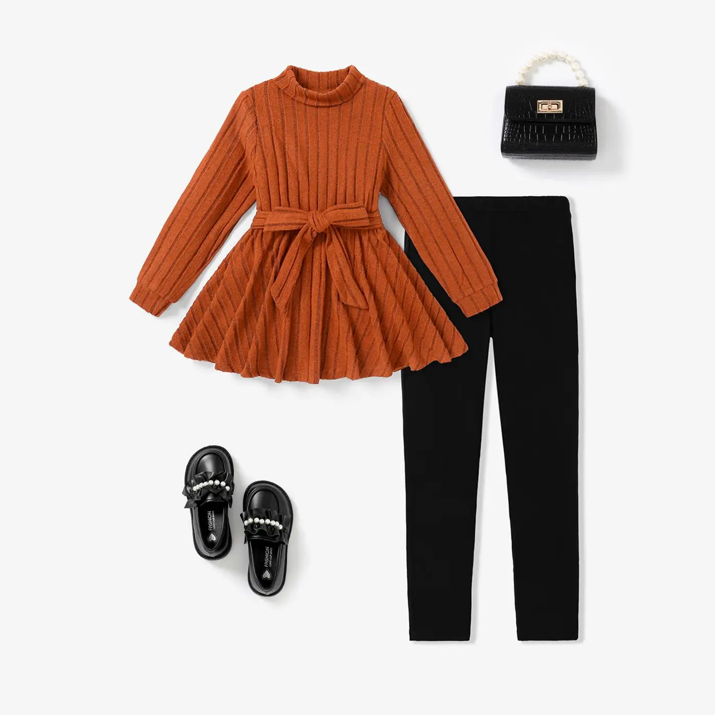 Girls Long Sleeve Peplum Top & Trousers Set (Age 5-12YRS) Brown