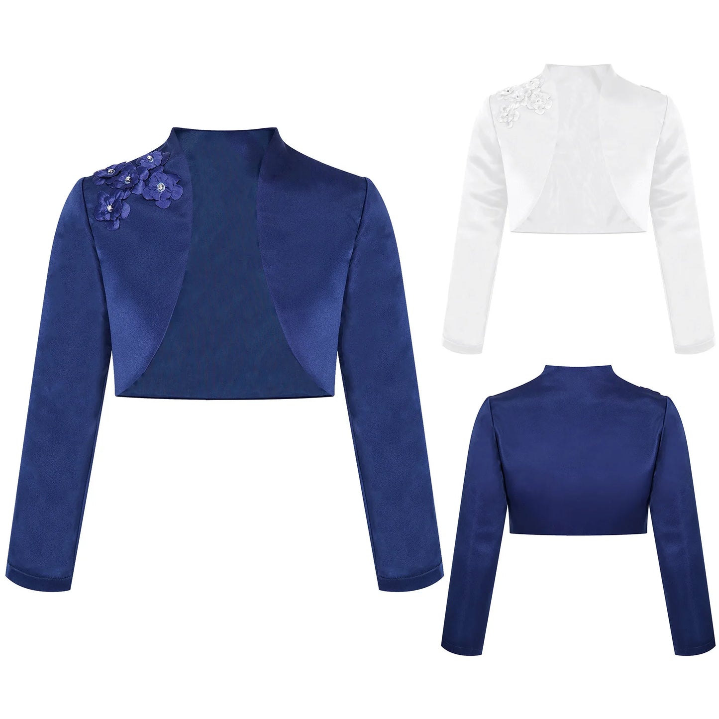 Kids Girls Long Sleeve Satin Shrug Jacket (Age 4-14 YRS)