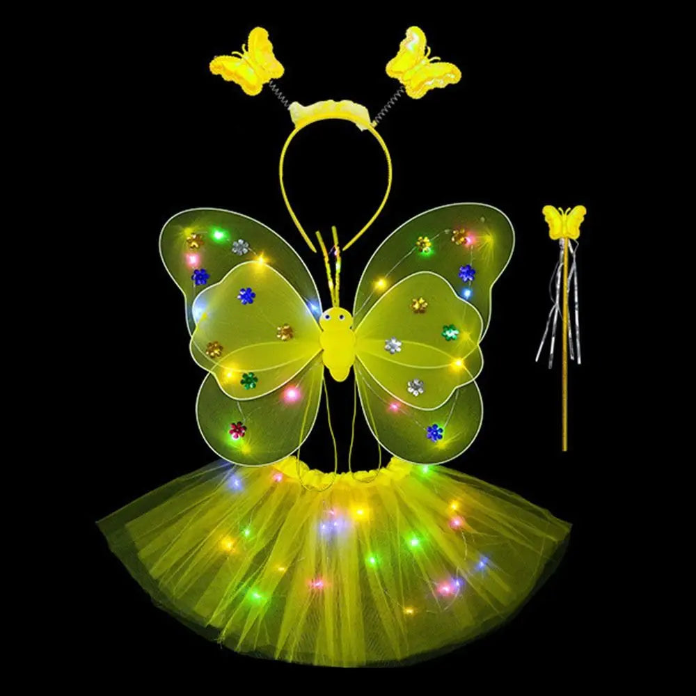 LED Girls Luminous Angel Wings & Skirt & Headband Set yellow-4pcs