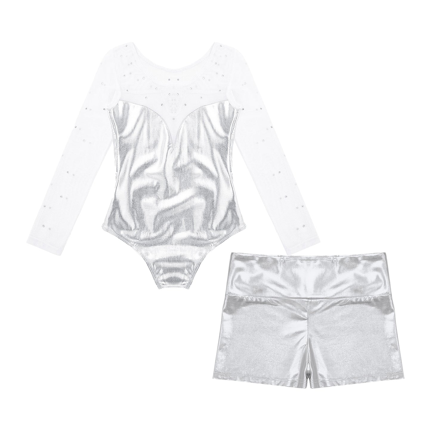 Girls Sparkly Rhinestone Ballet Dance Gymnastics Leotard & Shorts (Age 4-12 YRS)