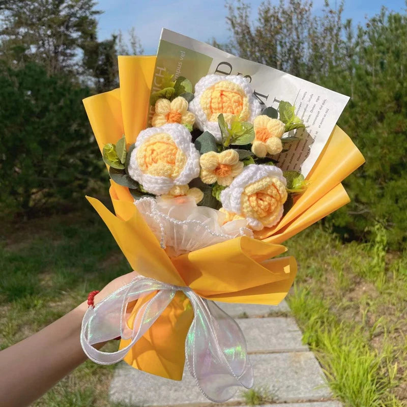 Plush Knitted Crochet Flower Gift Bouquet