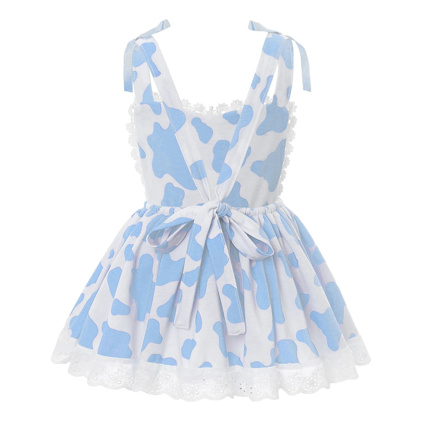 Girls Cow Print Sleeveless Lace Trim Dress (Age 12M-6 YRS)