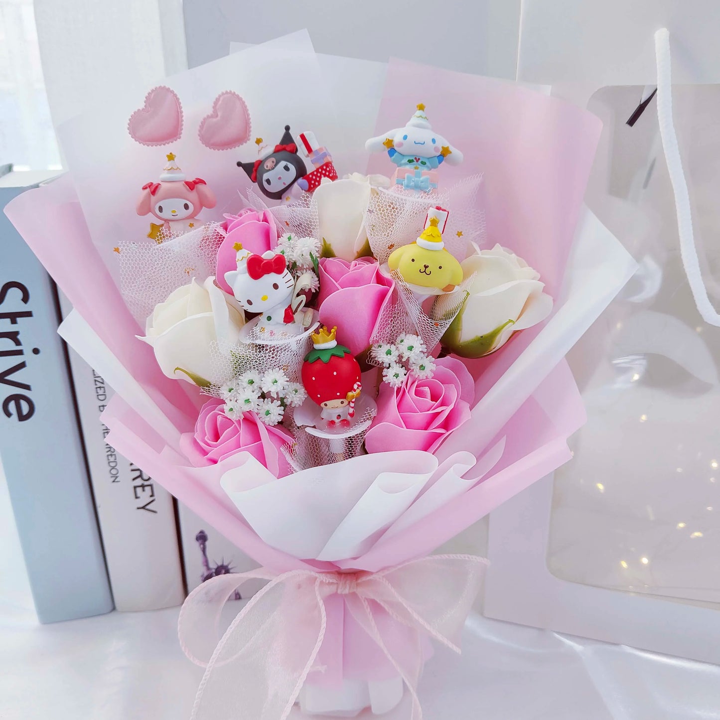 Plush Kitty Toy Gift Flower Bouquet Light Pink