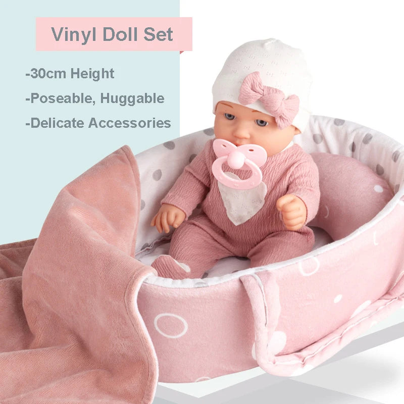 Reborn Baby Doll in Gift Box with Accessories Pink Pacifier - 12''/30cm