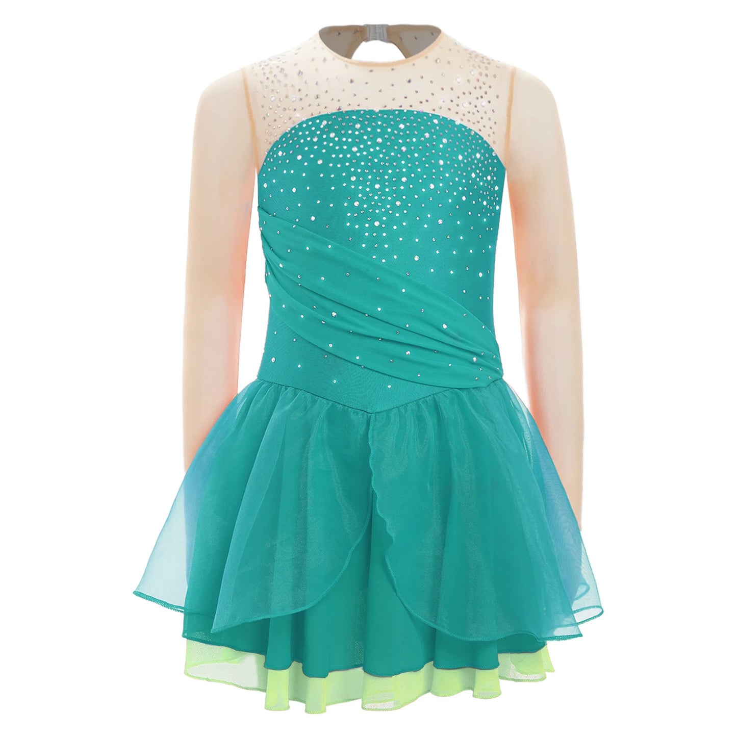 Girls Ballet Dance Rhinestone Long Sleeve Gymnastics Leotard (Age 6-16 YRS) Green