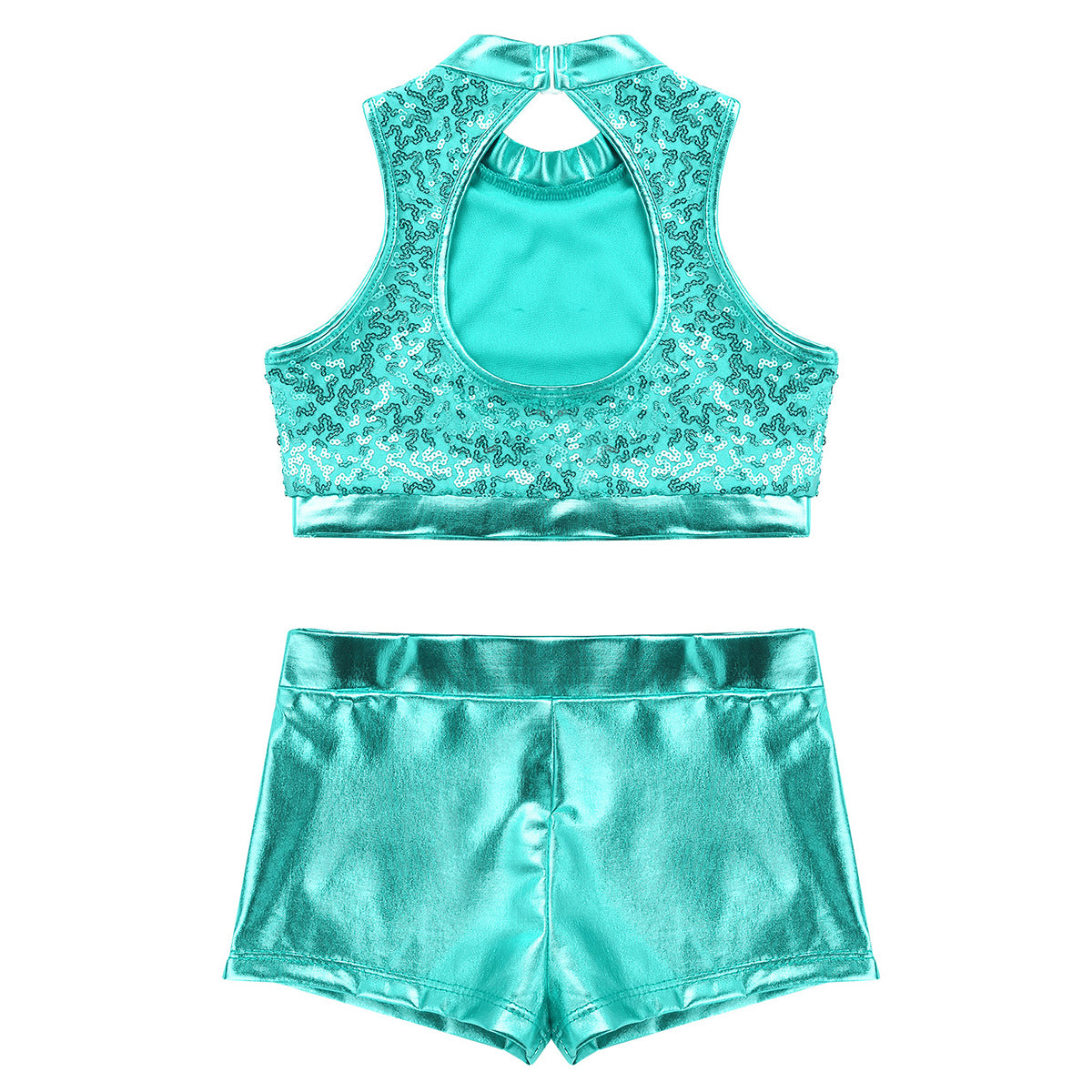 Girls Dance Costume Sequin Crop Top & Shorts Set (Age 6-12 YRS)