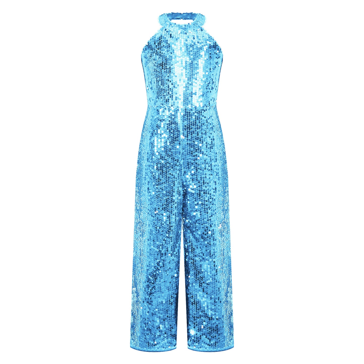 Girls Dance Sequin Sleeveless Halter Jumpsuit (Age 6-14YRS)