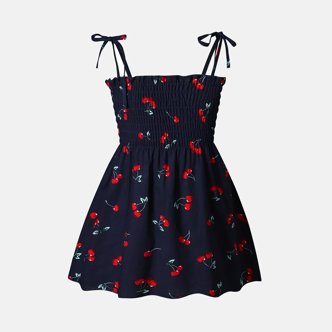 Baby Girls Cotton Cherry Print Strappy Dress (Age 3M-24M) Navy