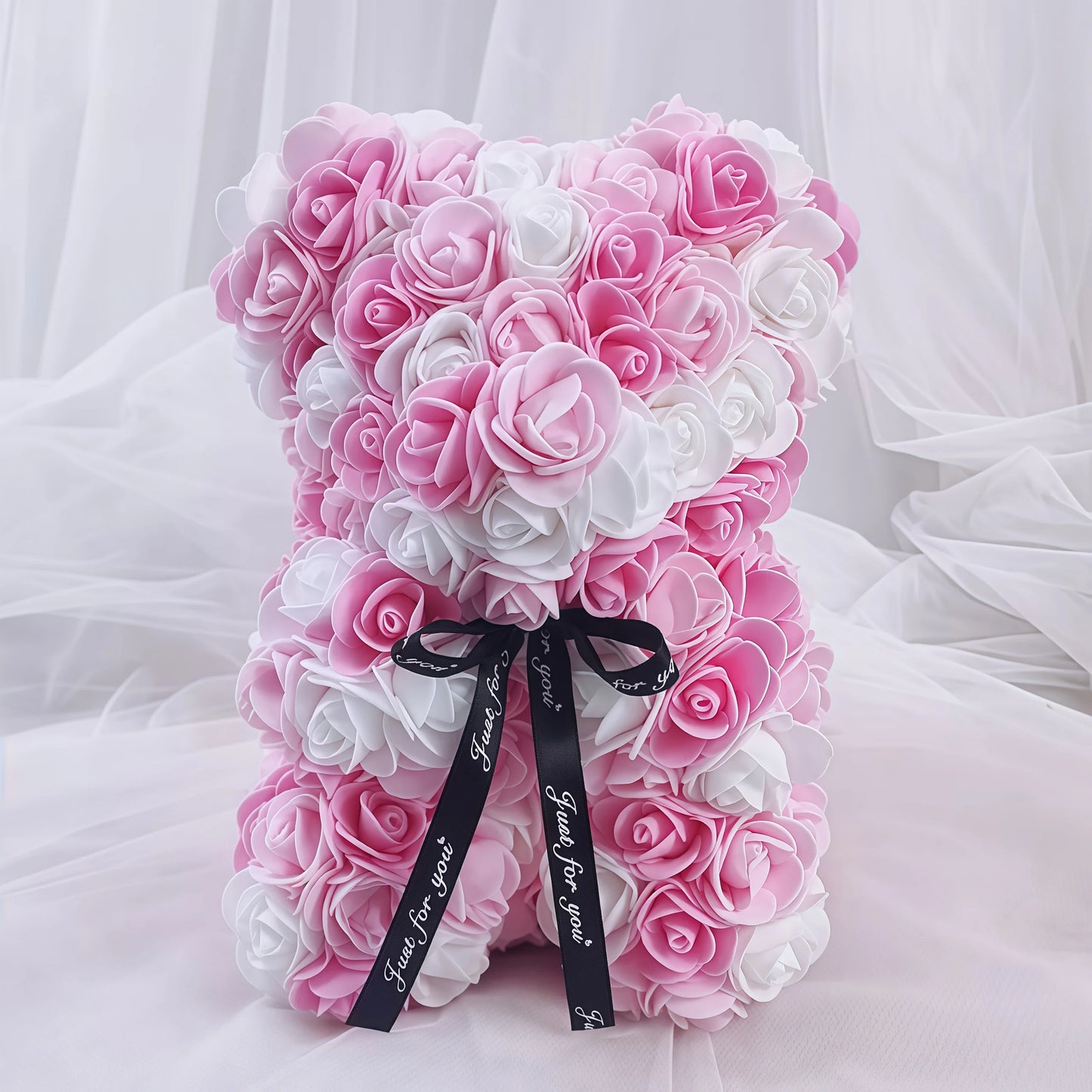 Rose Bear Pink & White Flower Gift Bouquet Pink