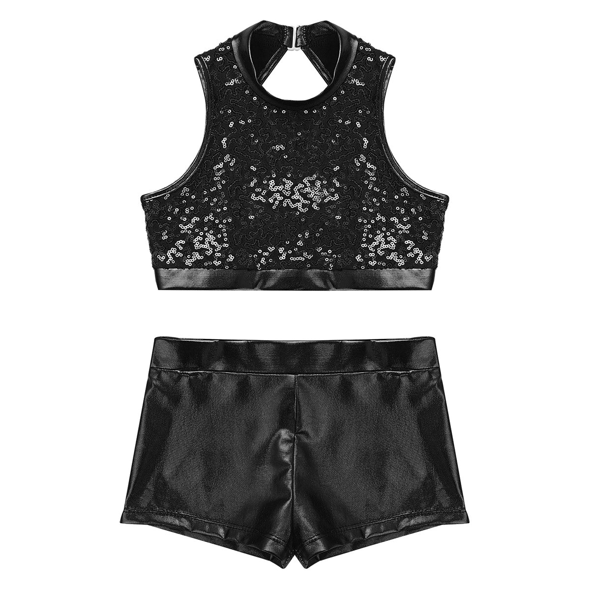 Girls Dance Costume Sequin Crop Top & Shorts Set (Age 6-12 YRS)