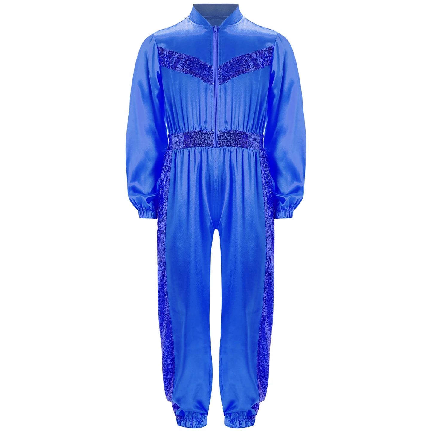Girls Sequin Satin m Long Sleeve Zipper Jumpsuit (Age 6-16 YRS)