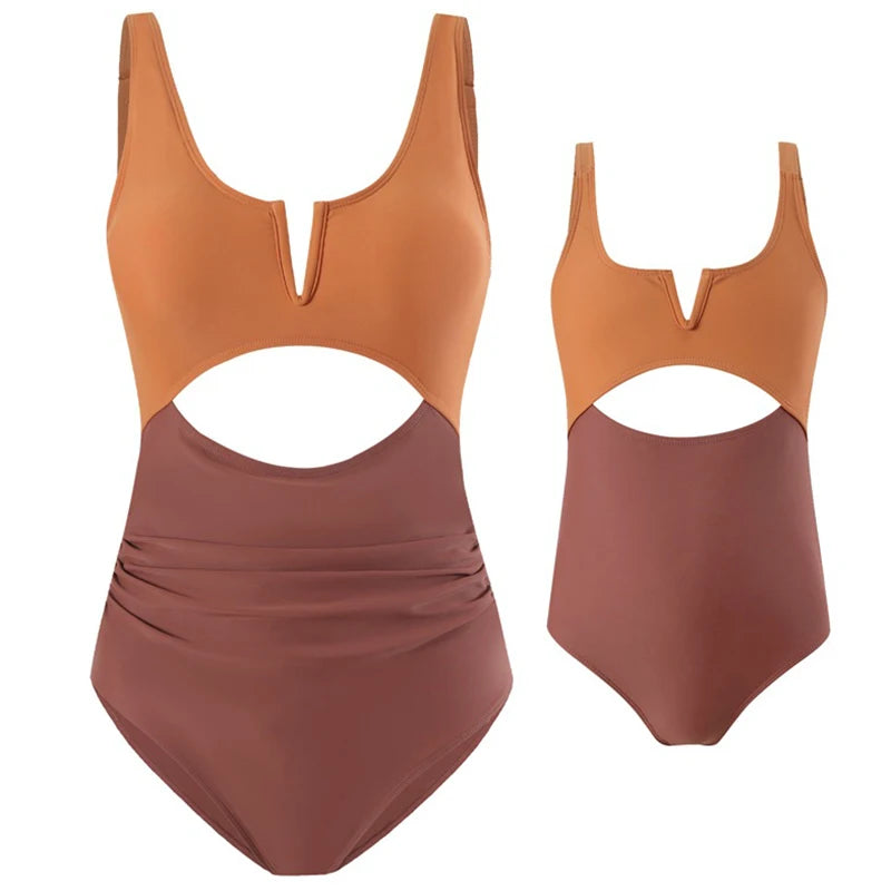 Mother & Daughter Matching Swimsuits (Mommy & Me) Brown