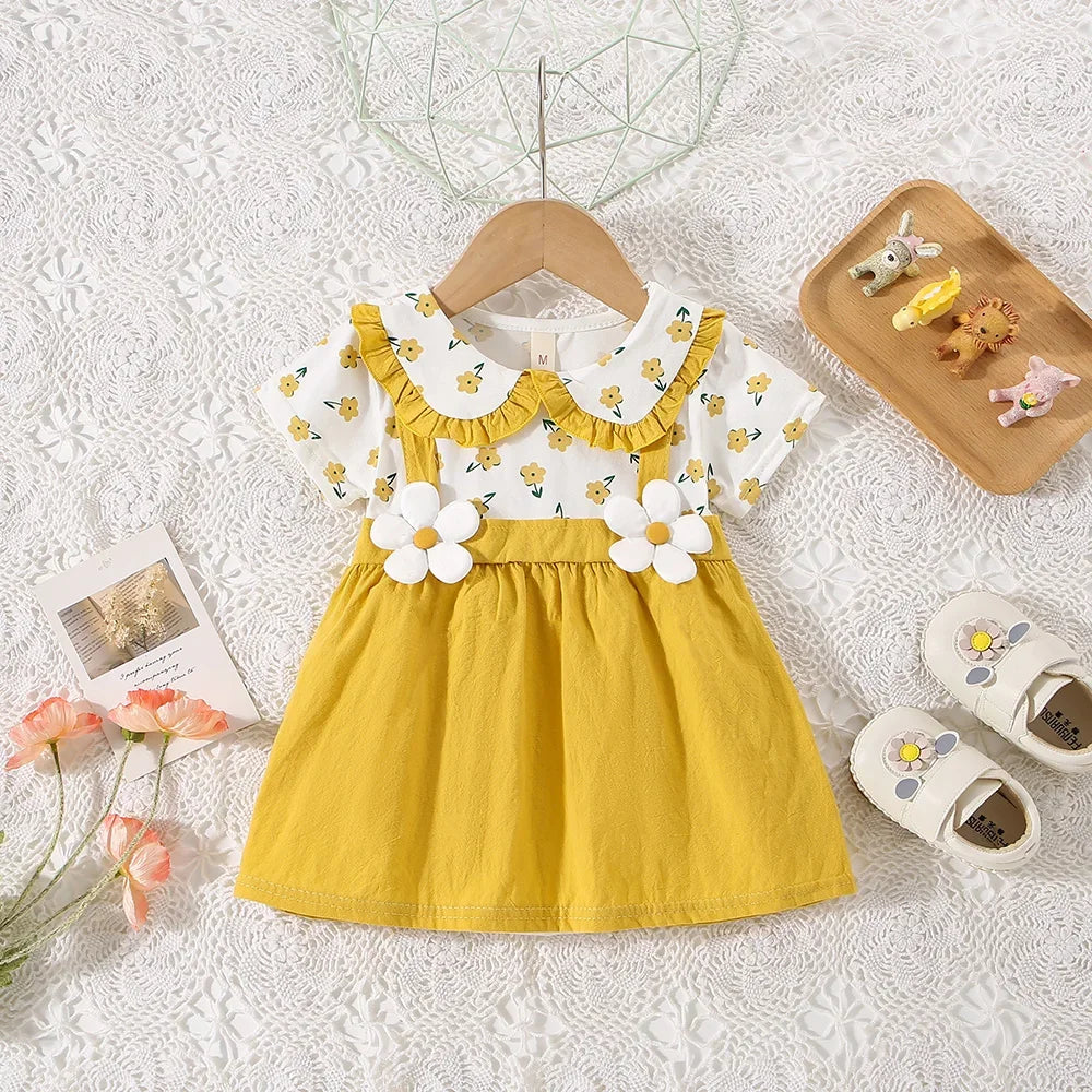 Baby Girls Summer Cotton Flower Dress (Age 6M-24M) Yellow