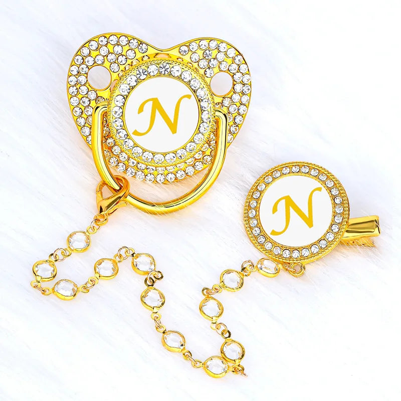 Baby Gold Luxury Zircon Rhinestone Pacifier Dummy Clip
