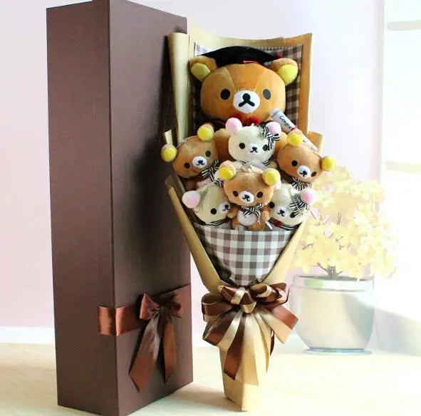 Graduation Teddy Bear Plush Flower Gift Bouquet | Keepsake for Graduation & Celebrations Chocolate