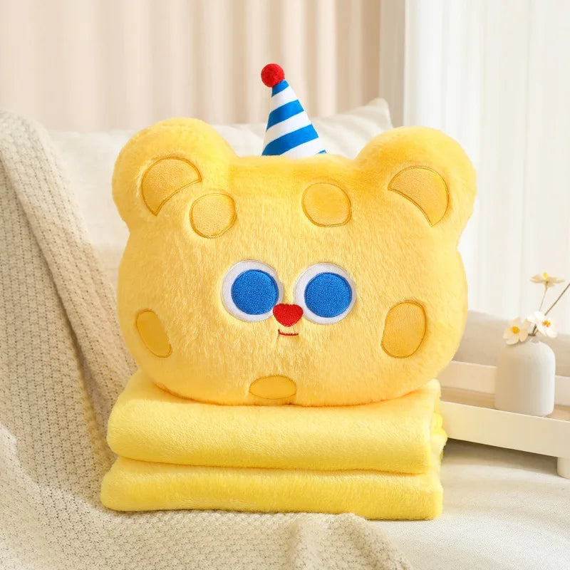 Plush Teddy Bear Cookie Pillow With Blanket Inside - 40cm Yellow