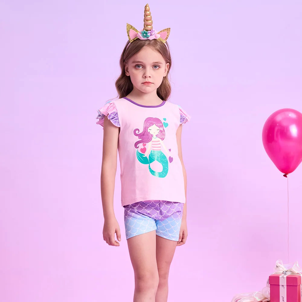 Girls Mermaid Shorts & T-Shirt Set (Age 3-12YRS) Pink