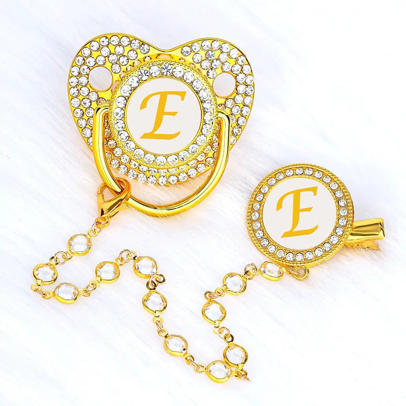 Baby Gold Luxury Zircon Rhinestone Pacifier Dummy Clip E