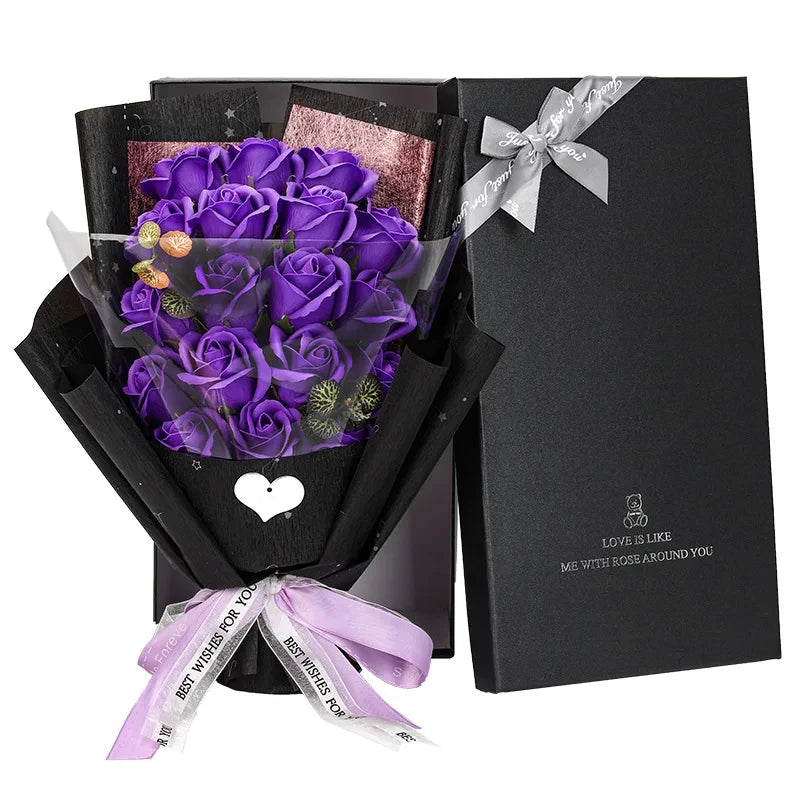 HandMade Rose Flowers Gift Bouquet Gift Box Purple