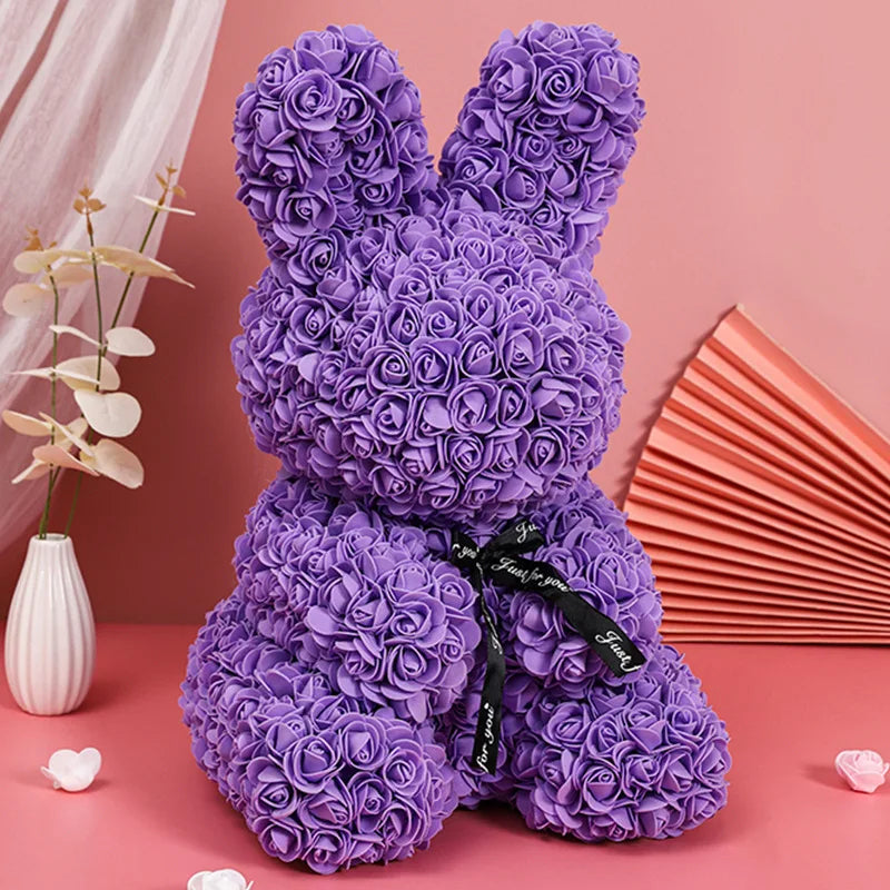 Rose Flower Bouquet Rabbit Bunny Gift - 25cm Purple