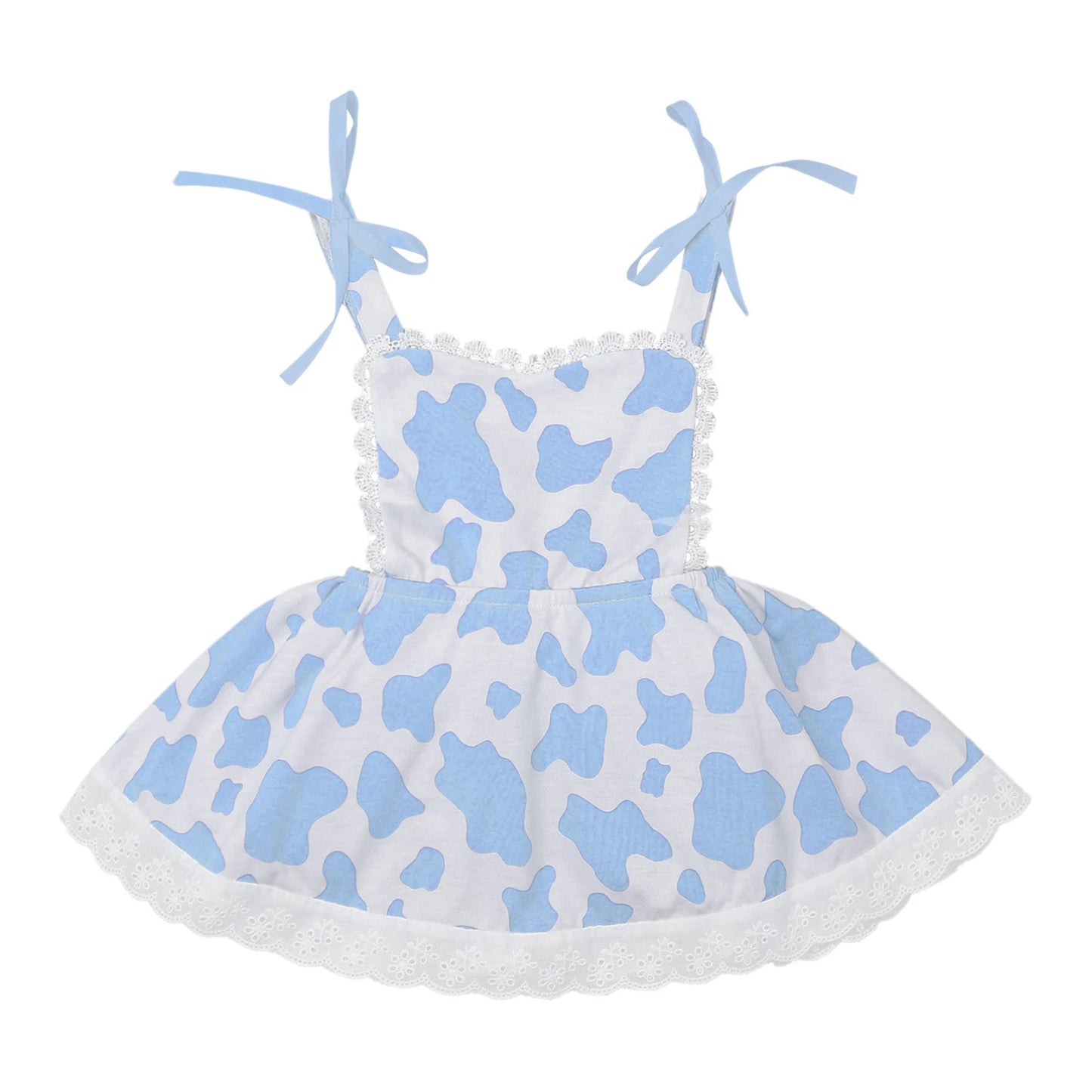 Girls Cow Print Sleeveless Lace Trim Dress (Age 12M-6 YRS)