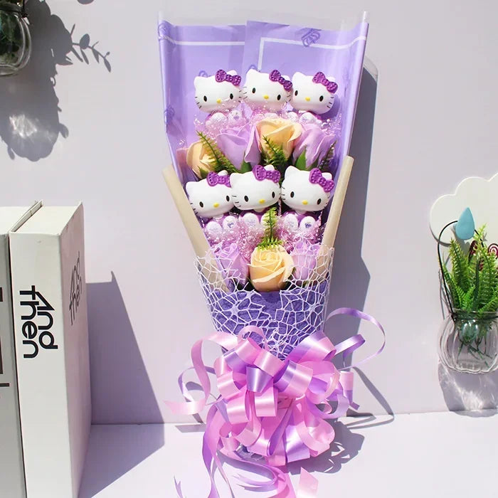 Plush Kitty Toy Gift Flower Bouquet Purple