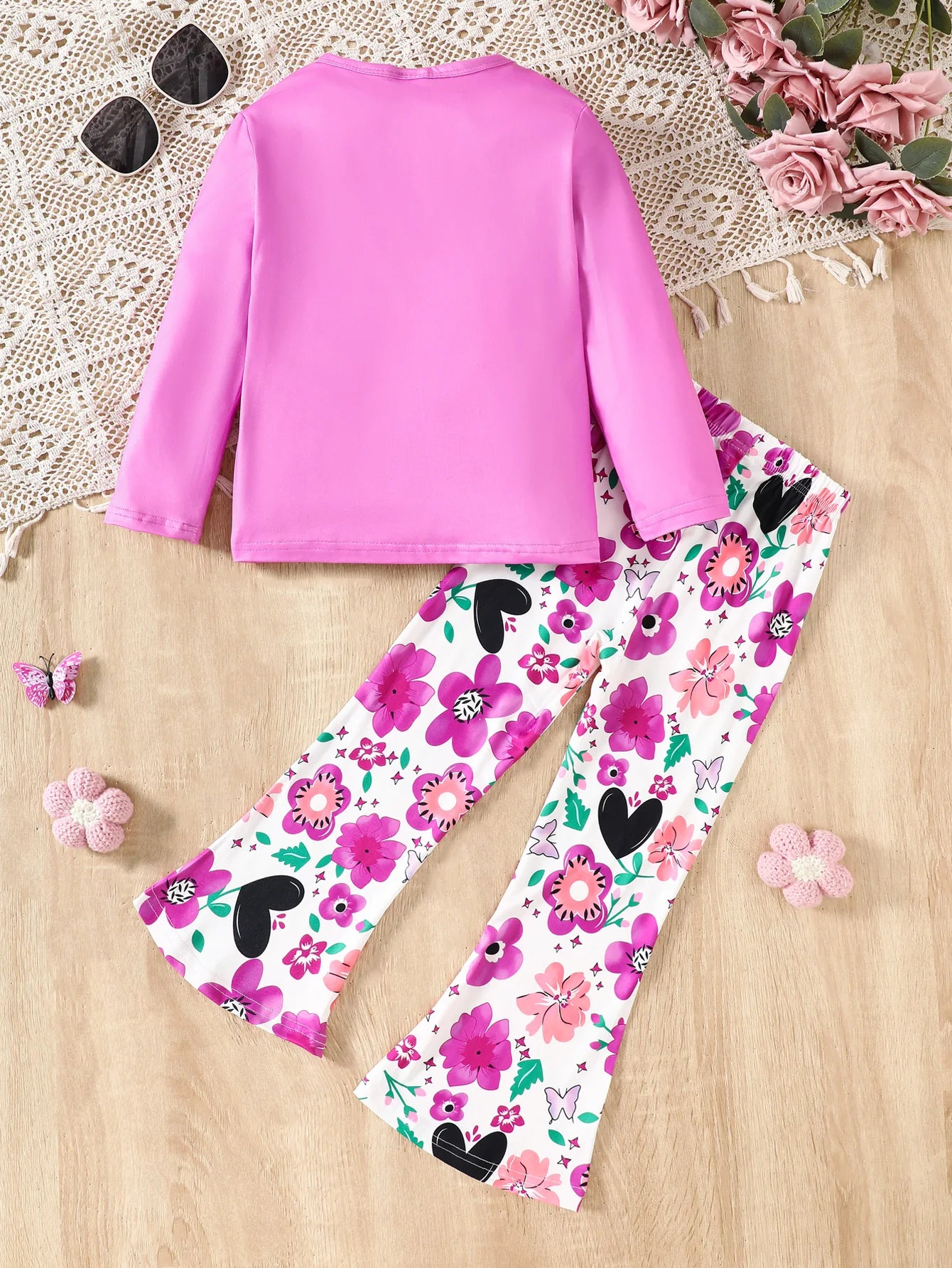 Girls Long-Sleeved T-shirt & Flared Trousers Set (Age 4-7YRS)